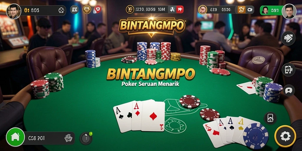 Tampilan gameplay seru dari BINTANGMPO, permainan Poker yang mendebarkan.