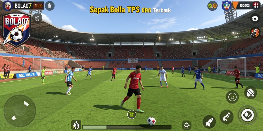 Tampilan gameplay BOLA07 yang menampilkan aksi sepak bola seru.