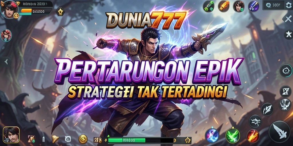 Tangkapan layar DUNIA777 menampilkan pertarungan seru dan karakter-karakter unik.
