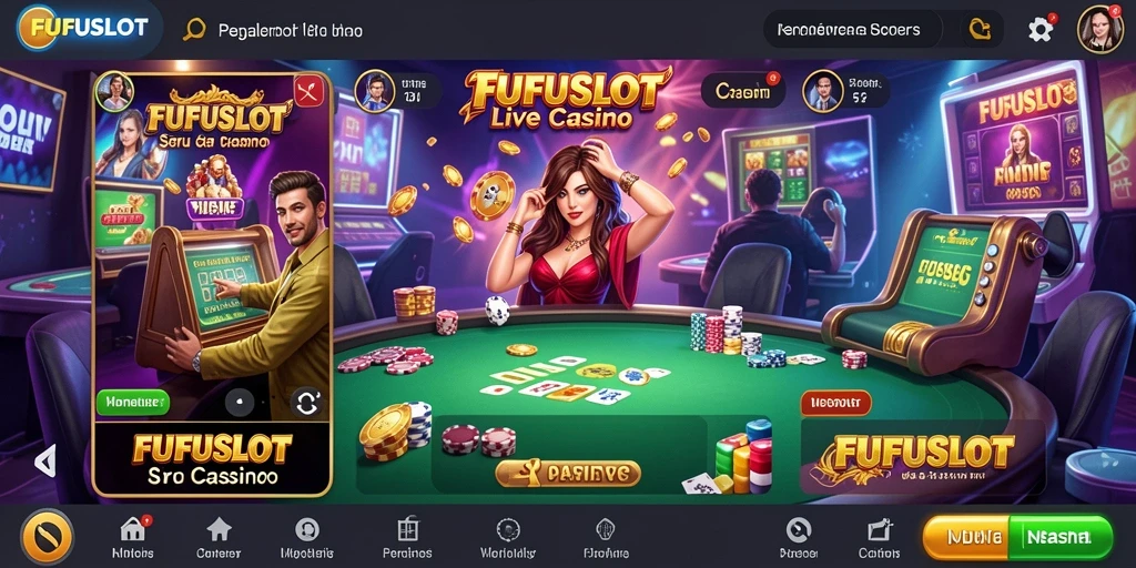 Tampilan gameplay FUFUSLOT dengan dealer langsung dalam suasana kasino.