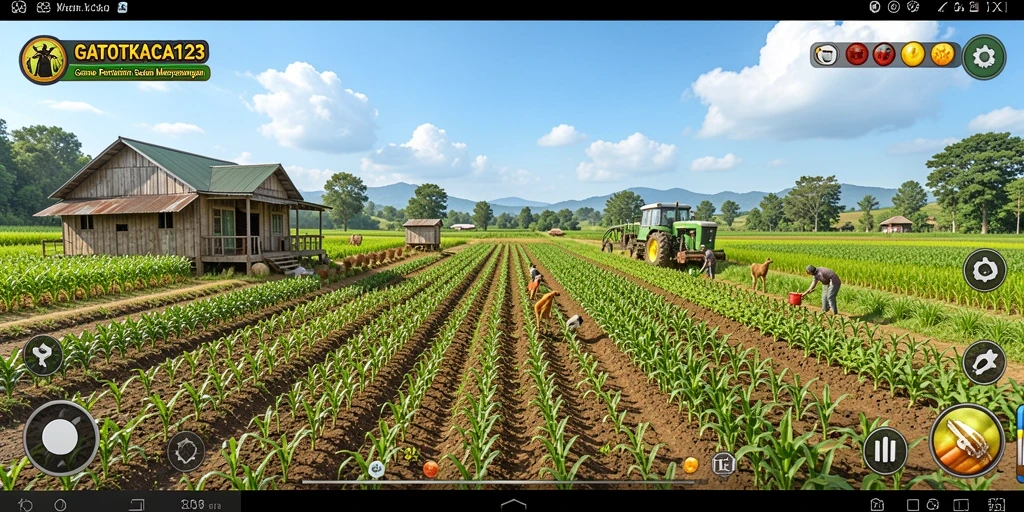 Screenshot gameplay GATOTKACA123 yang menampilkan aktivitas bertani yang menarik.
