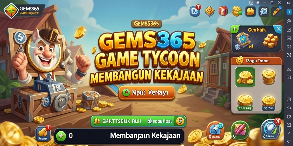 Screenshot gameplay GEMS365 menampilkan suasana membangun kerajaan bisnis.