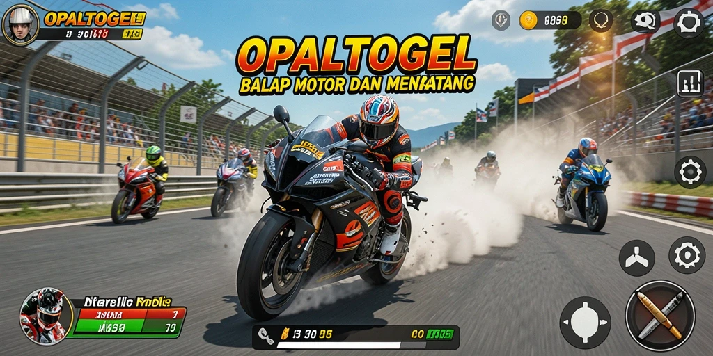 Screenshot OPALTOGEL menunjukkan aksi balap motor yang menegangkan.