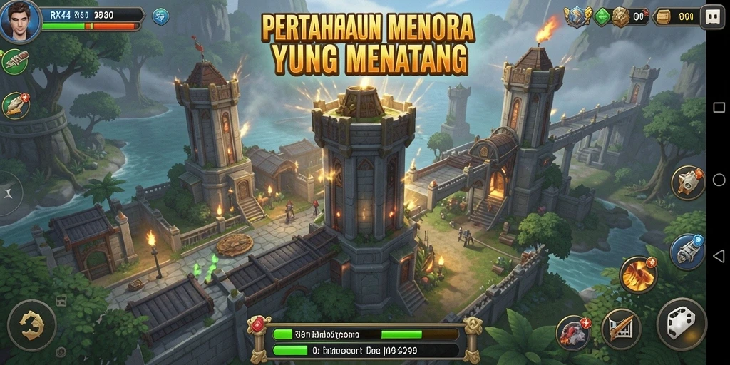 Tangkapan layar gameplay RR44 menampilkan pertarungan menegangkan dalam Tower Defense.