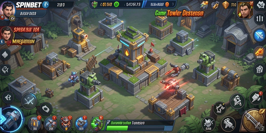 Tampilan gameplay Tower Defense SPINBET yang intens dan menarik.