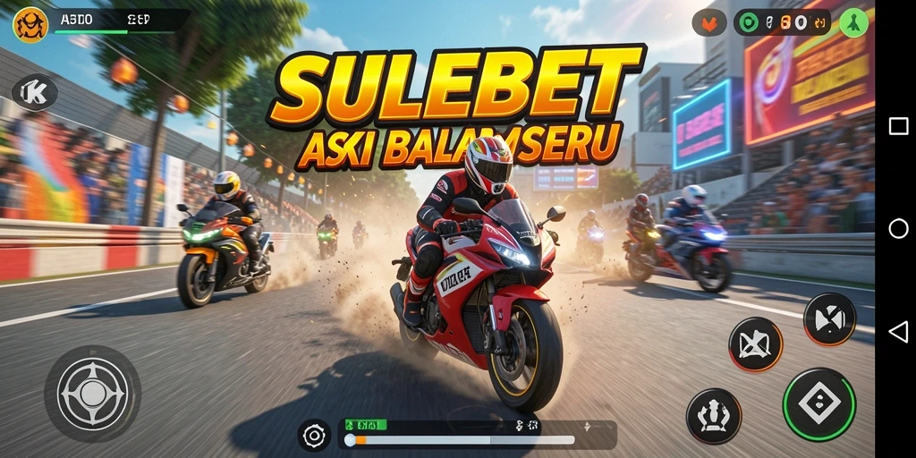Tampilan gameplay menegangkan dalam SULEBET saat balapan motor.