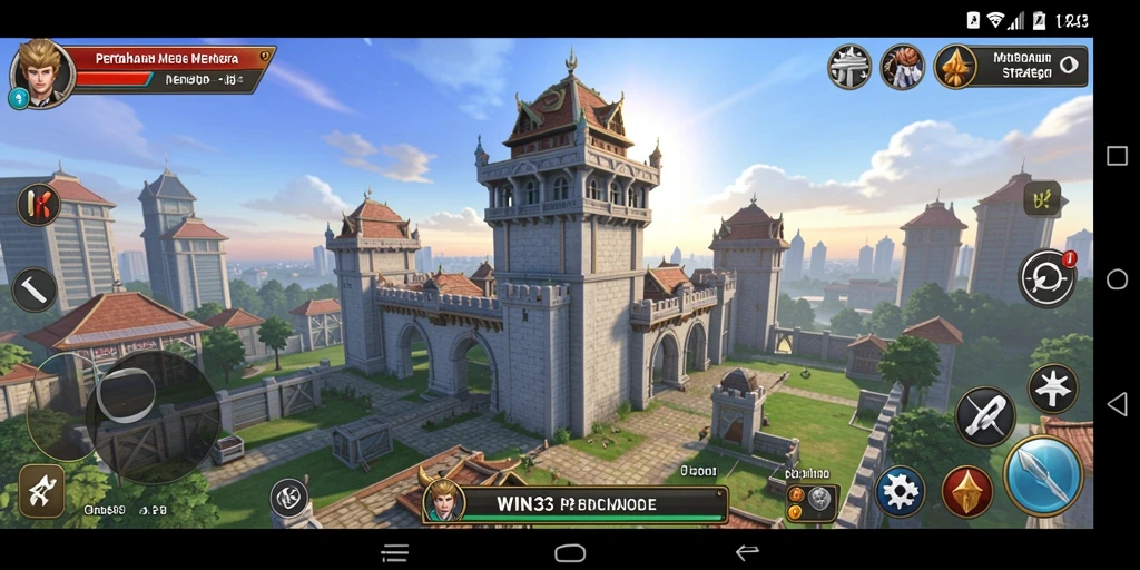 Screenshot utama WIN33 menunjukkan aksi pertahanan menara yang menantang.